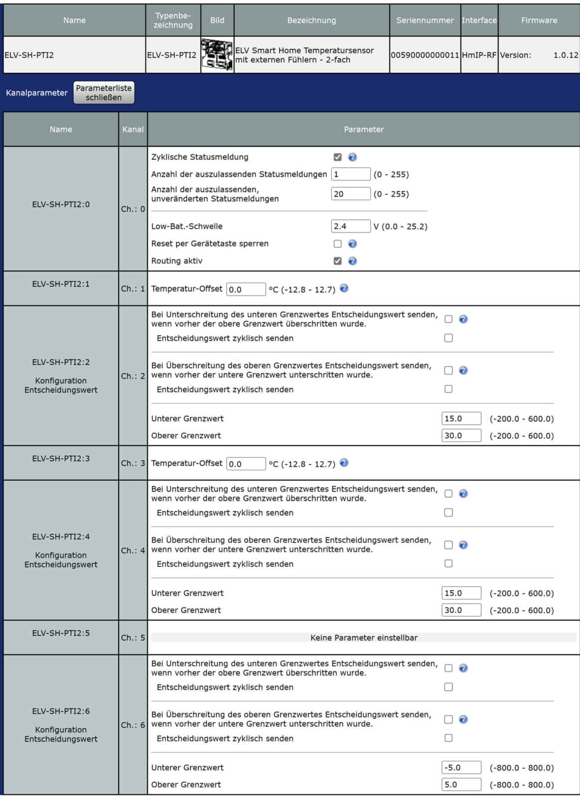 Bild 21: Geräteeinstellungen des ELV-SH-PTI2