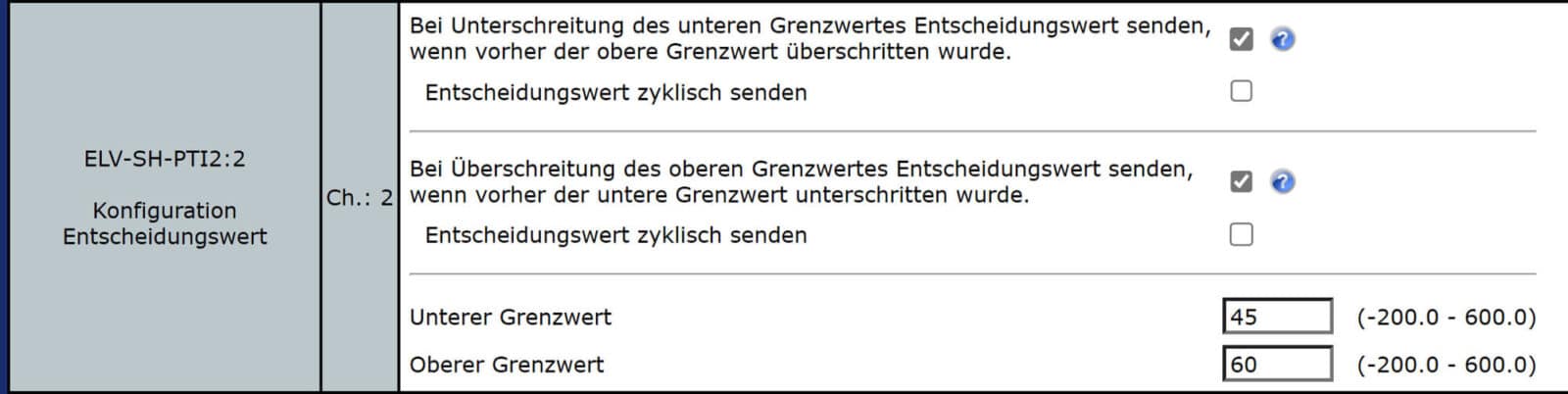 Bild 22: Senden von Telegrammen bei Unter- oder Überschreitung von Grenzwerten aktivieren