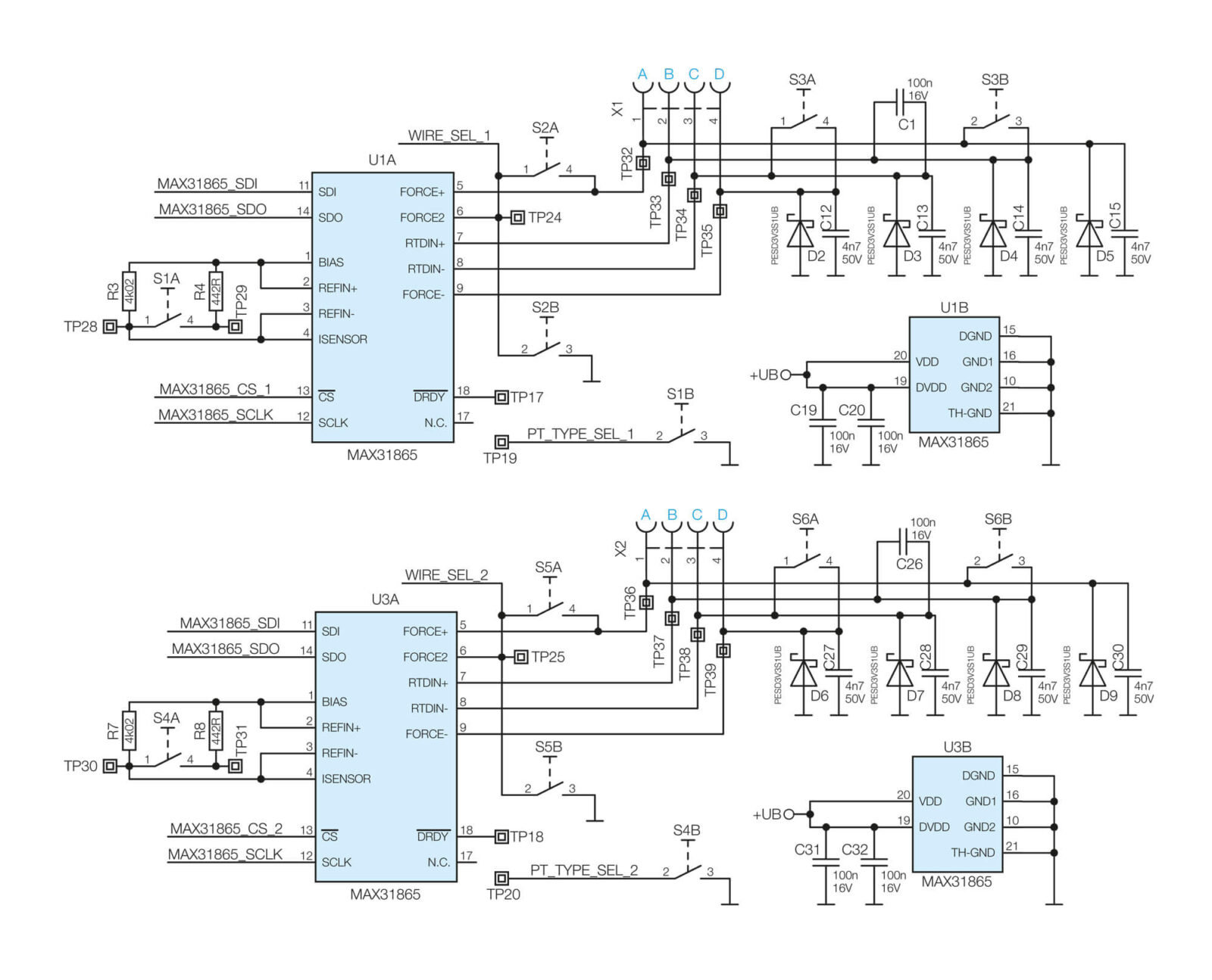 Bild 25: Schaltbild Mess-ICs und Klemmanschlüsse