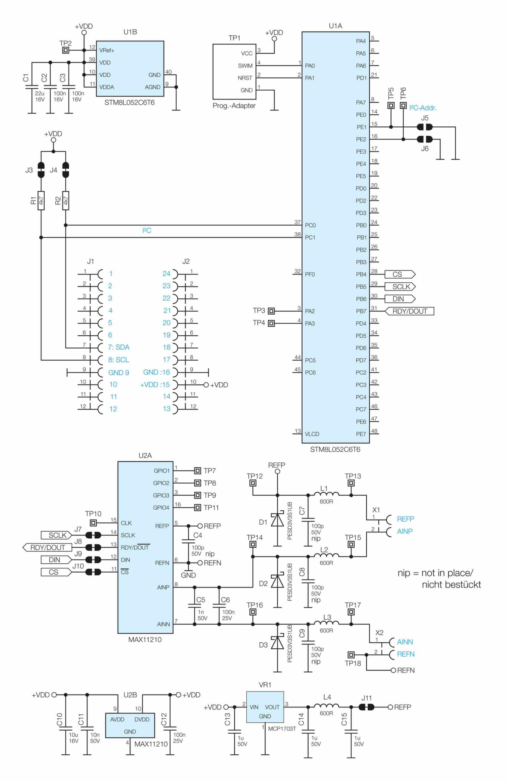 Bild 8: Schaltplan des Applikationsmoduls ELV-AM-ADC