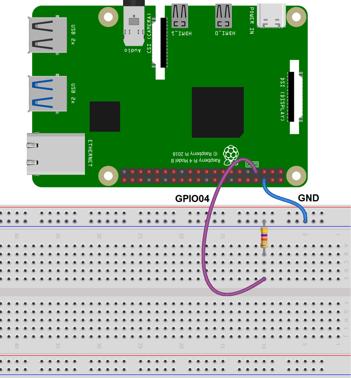 47-kΩ-Widerstand verbindet Port 4 mit Masse