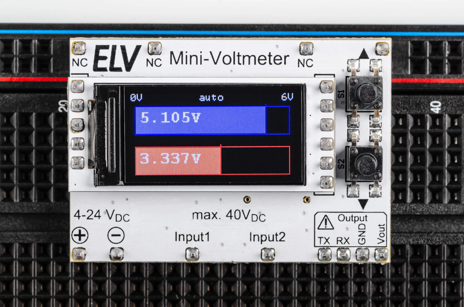 Betriebsspannungen des Raspberry Pi auf dem Mini-Voltmeter