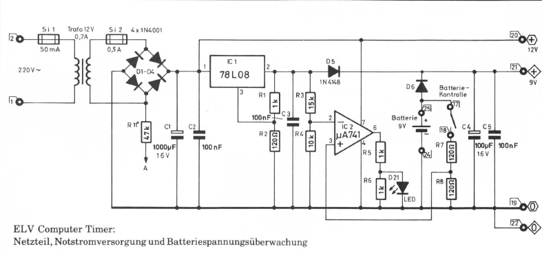 Bild 2: Netzteil, Notstromversorgung und Batteriespannungsüberwachung