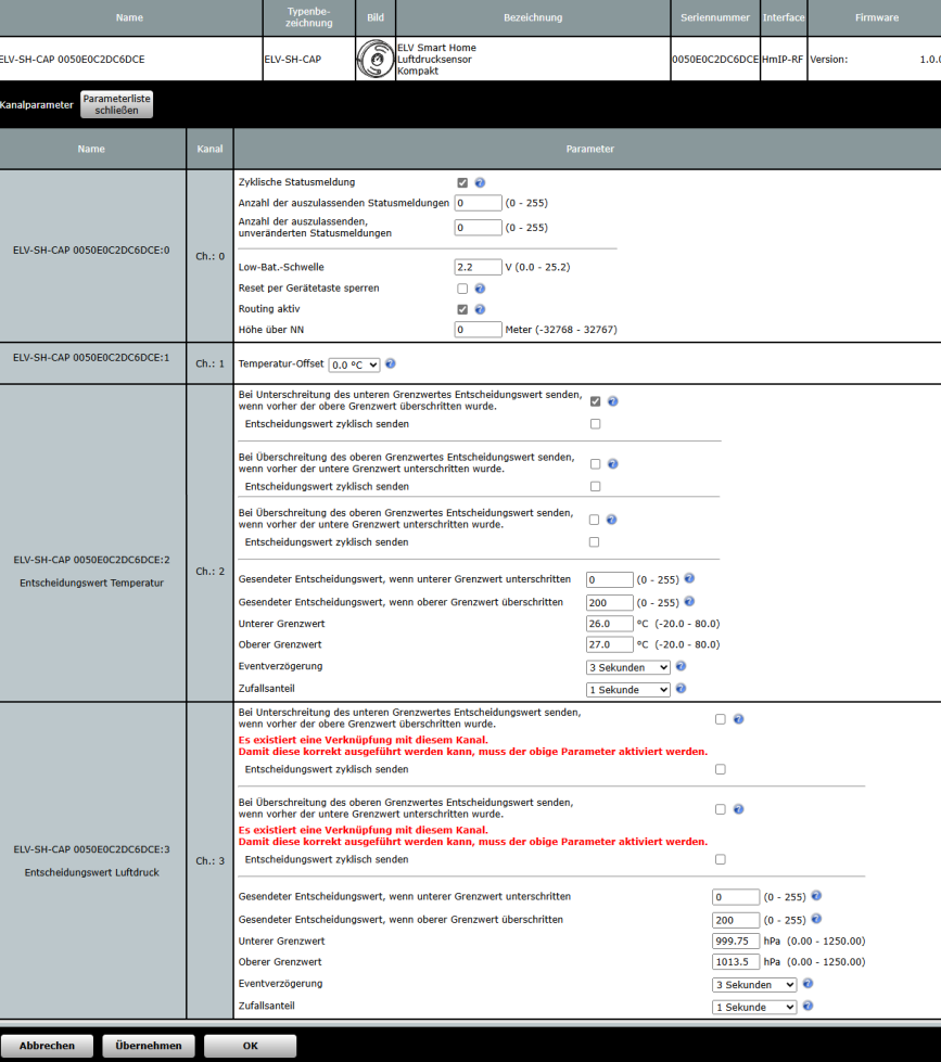 Bild 13: Passen Sie die Geräteparameter nach Bedarf an (nur WebUI).