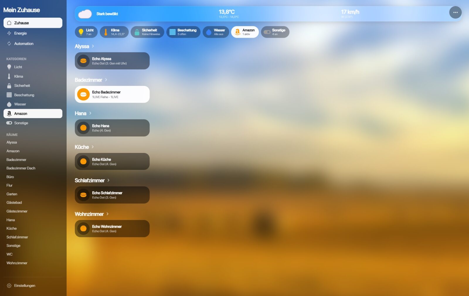 Bild 1: Amazon Alexa-Geräte in der UI des ReAct Fluid Plugins