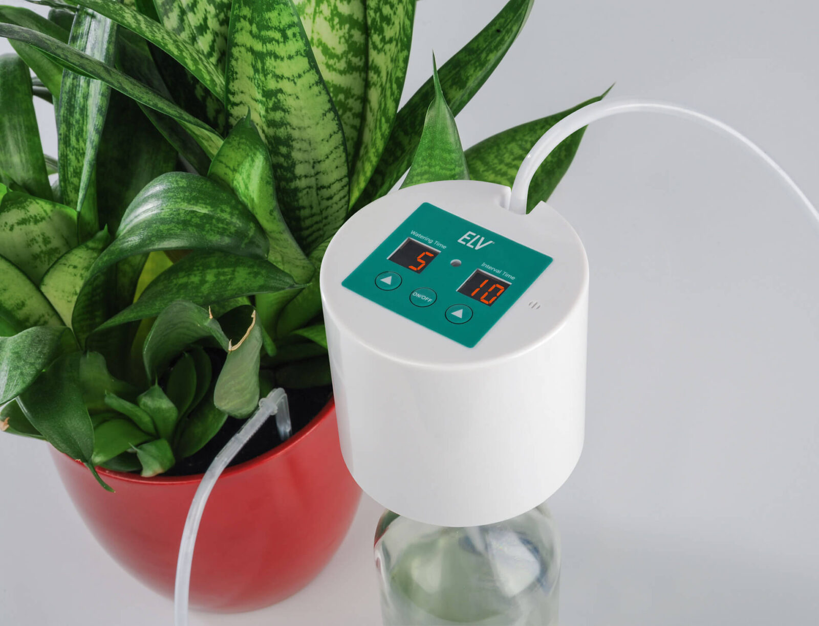 Sorgenfrei in den Urlaub fahren: Das ELV Automatik-Bewässerungssystem sitzt auf der Wasserflasche und versorgt Ihre Blumen auch während Ihrer Abwesenheit zuverlässig mit Wasser. (Foto: ELV)