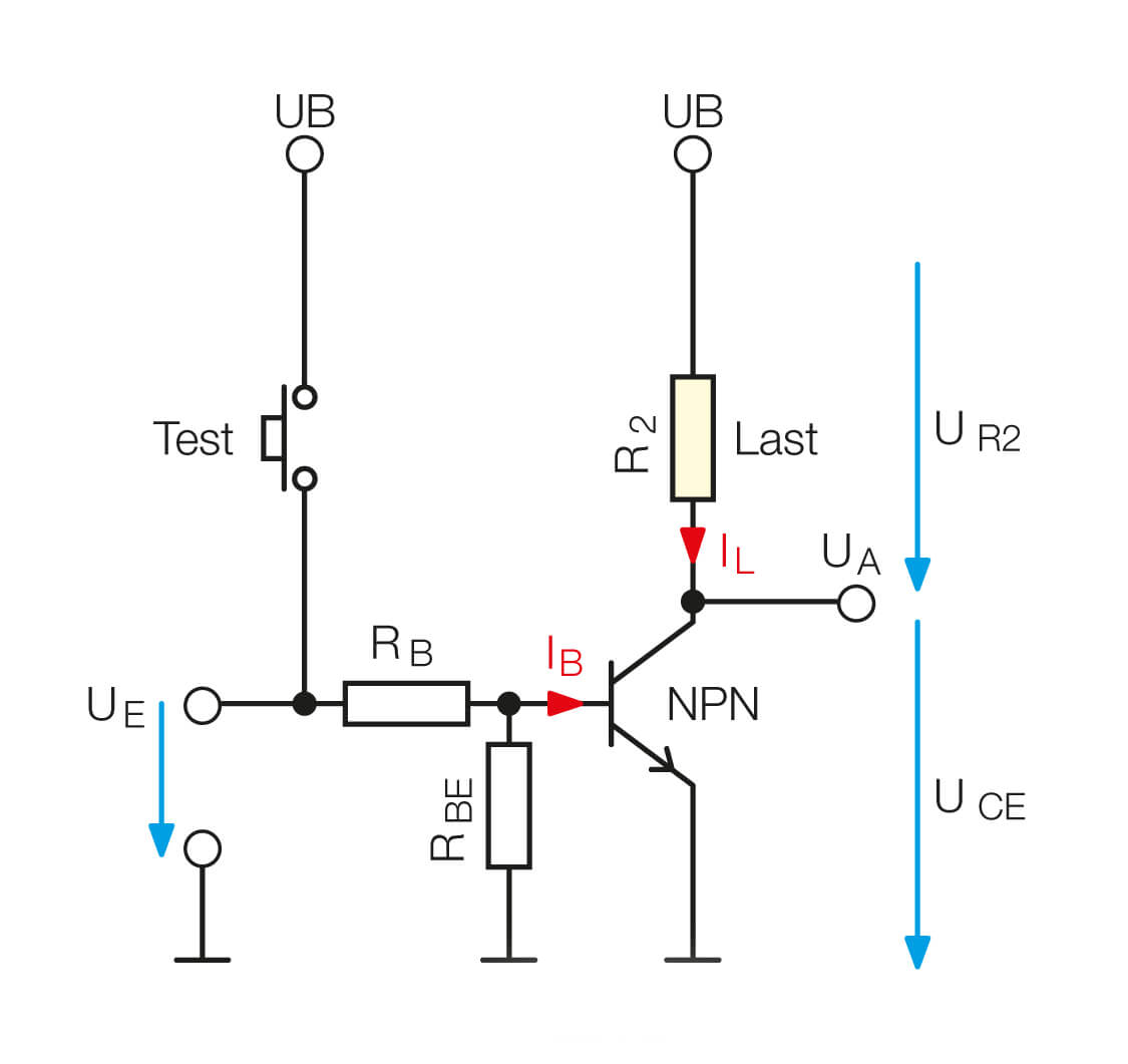 Bild 2: Grundschaltung eines NPN-Transistors