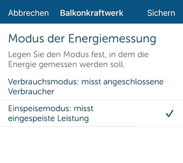 Bild 2: Einstellung der Energiemessung