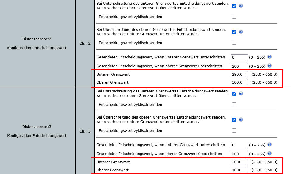 Bild 3: Definierbare Schwellen für das Nutzen des Sensors in Direktverknüpfungen