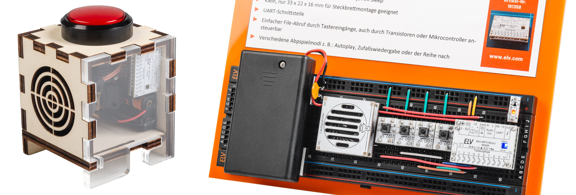 Bild 3: Demoaufbau mit Soundwürfel und mit einem Steckboard