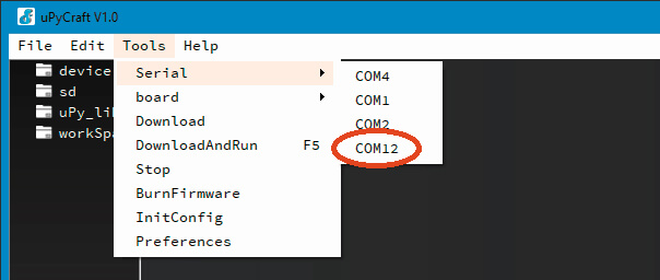 Bild 3: Auswahl des Ports