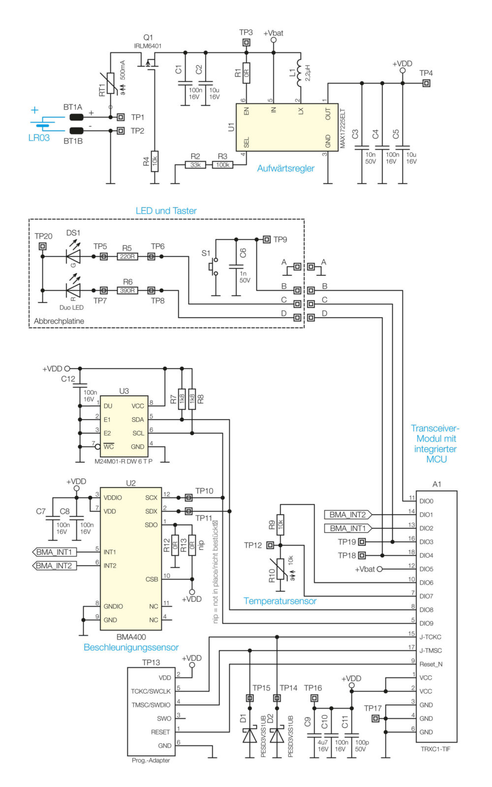 Bild 3: Schaltbild des Beschleunigungssensors ELV-SH-TACO