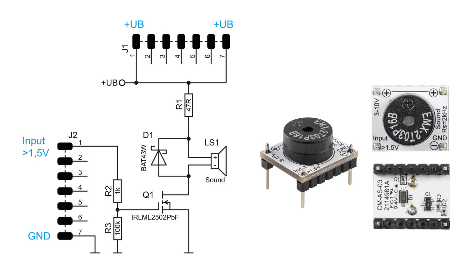 Bild 4: Schaltbild und Platine des Sound-Transducers