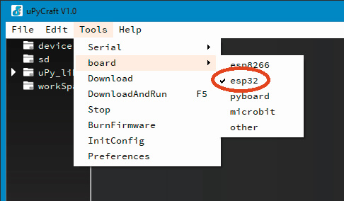 Bild 4: Auswahl des Boardtyps
