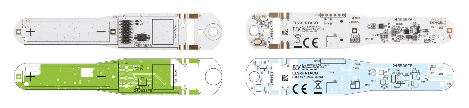 Bild 4: Platinenfotos und Bestückungsdrucke des ELV-SH-TACO