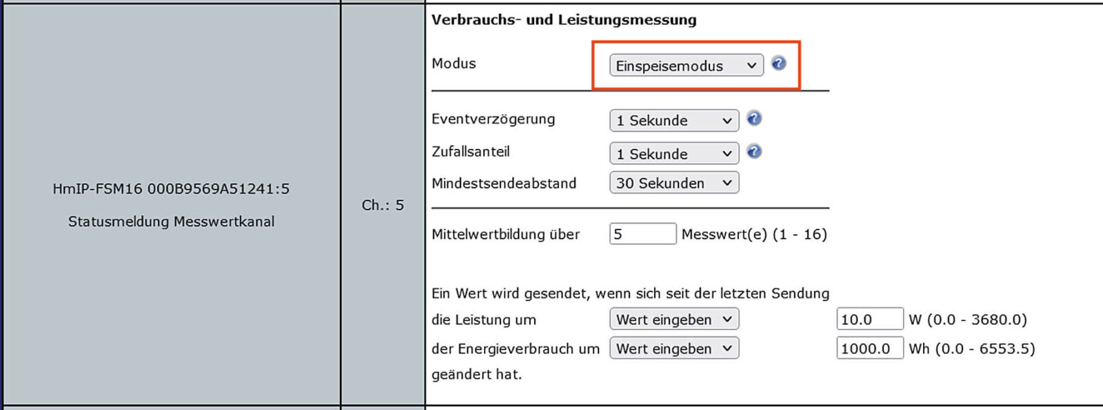 Bild 5: Einstellung des Einspeisemodus