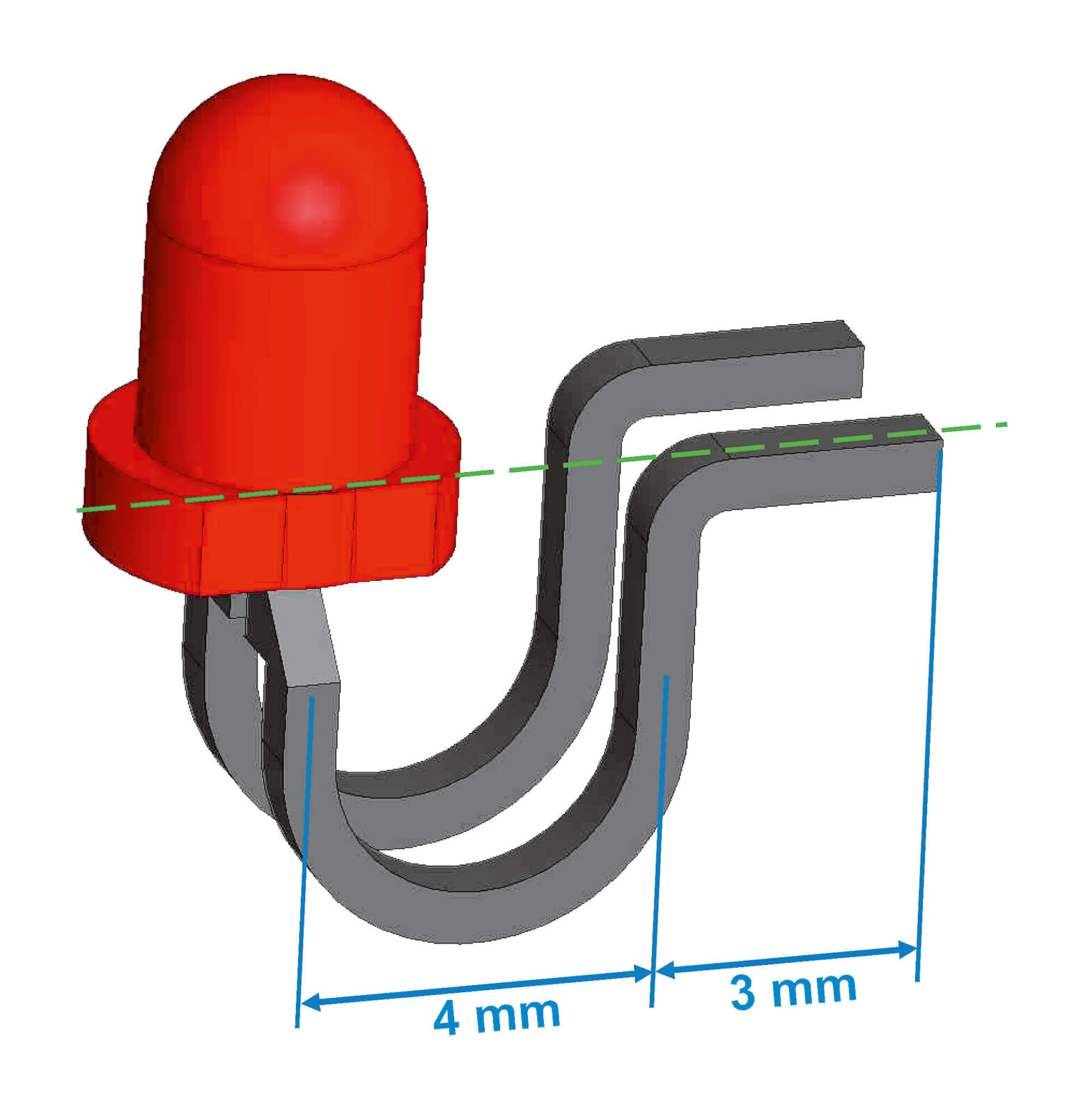Bild 5: So sind die Anschlüsse des Fototransistors Q4 vorzubereiten. Hier ist besonders die richtige Biegerichtung entsprechend der Gehäuseabflachung zu beachten, um eine polrichtige Bestückung zu gewährleisten.