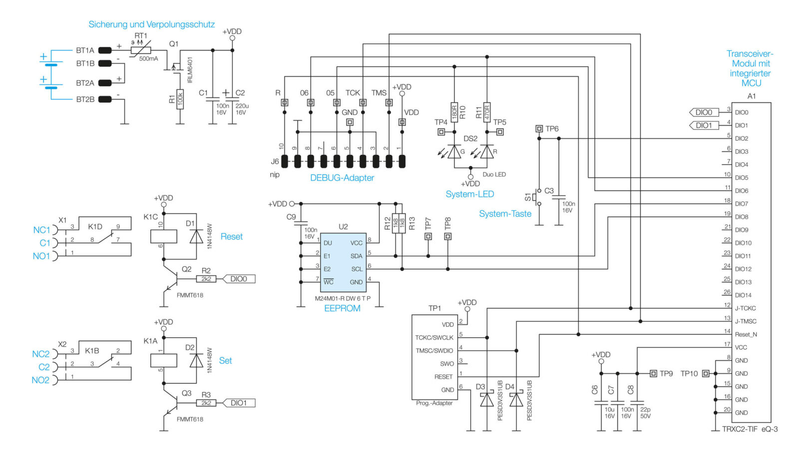 Bild 6: Schaltbild des ELV Smart Home Schaltaktor (batteriebetrieben) ELV-SH-SW1-BAT