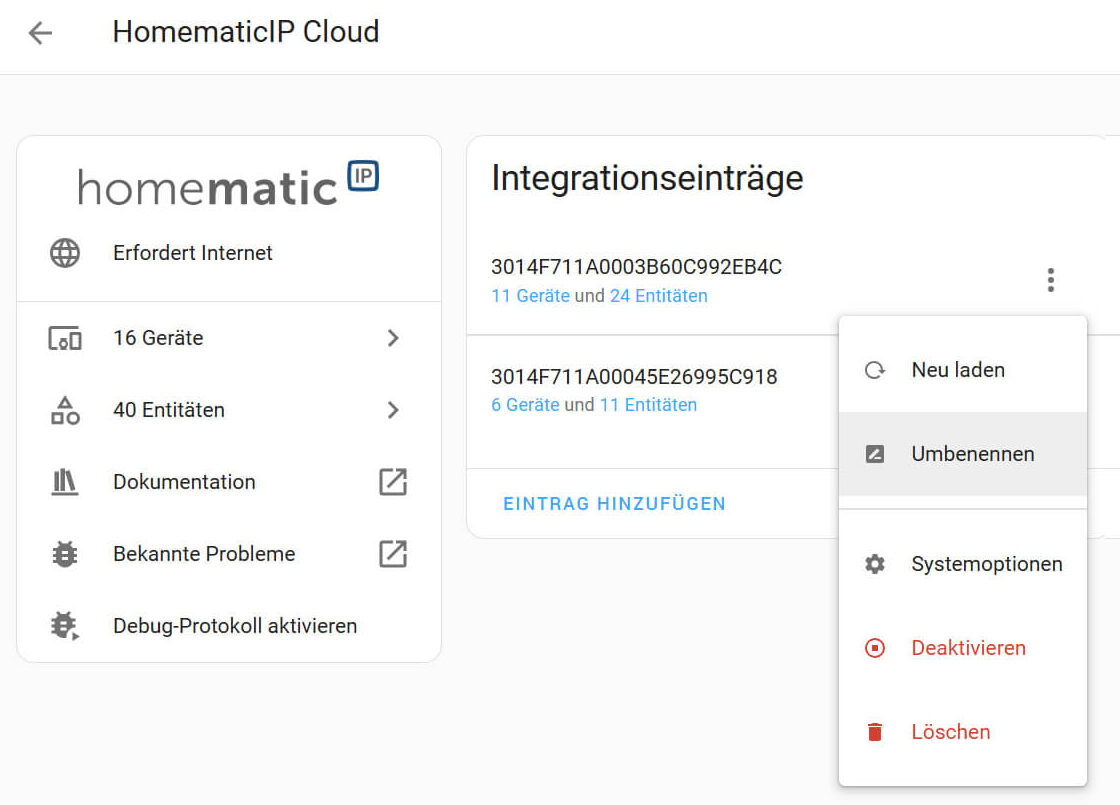 Bild 6: Integrationseinträge umbenennen