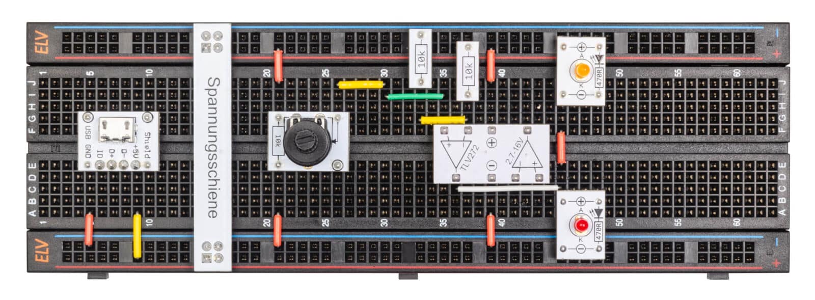 Bild 6: Aufbau des Komparators (nichtvertierend) auf einem Steckboard