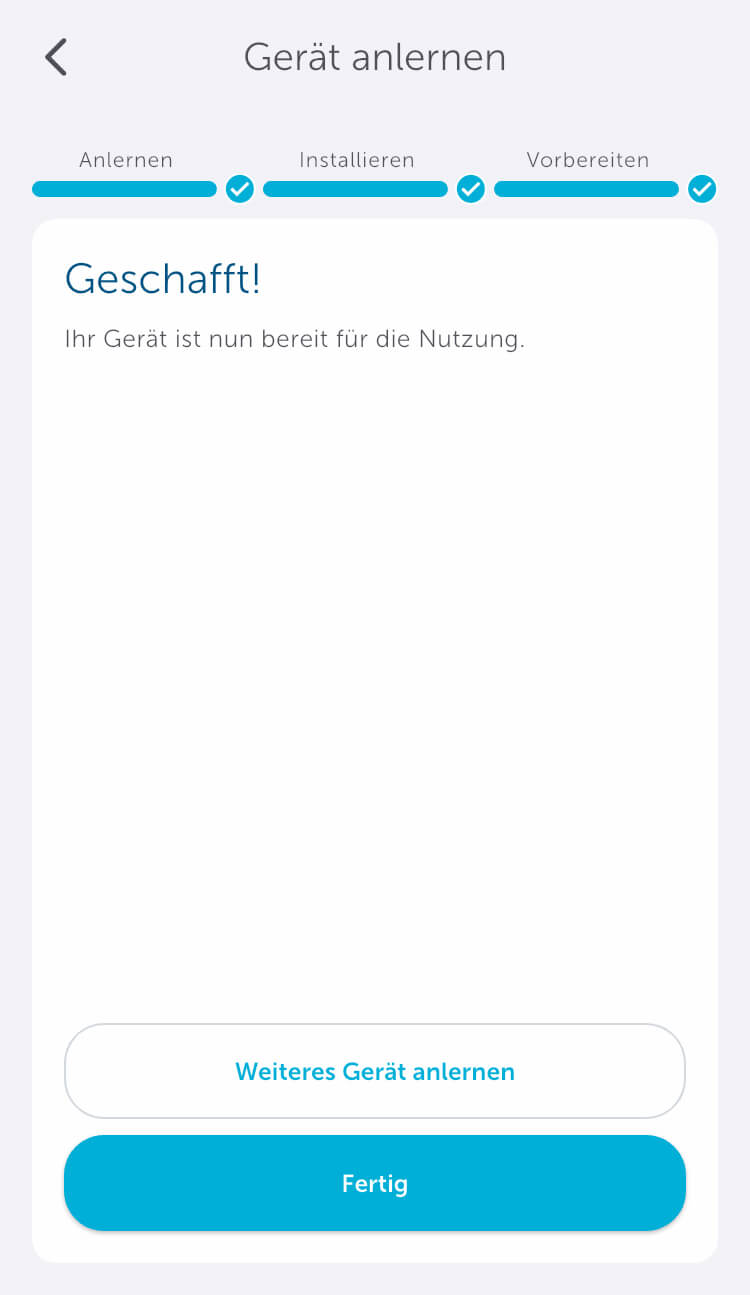 Bild 7: Das Anlernen ist abgeschlossen.
