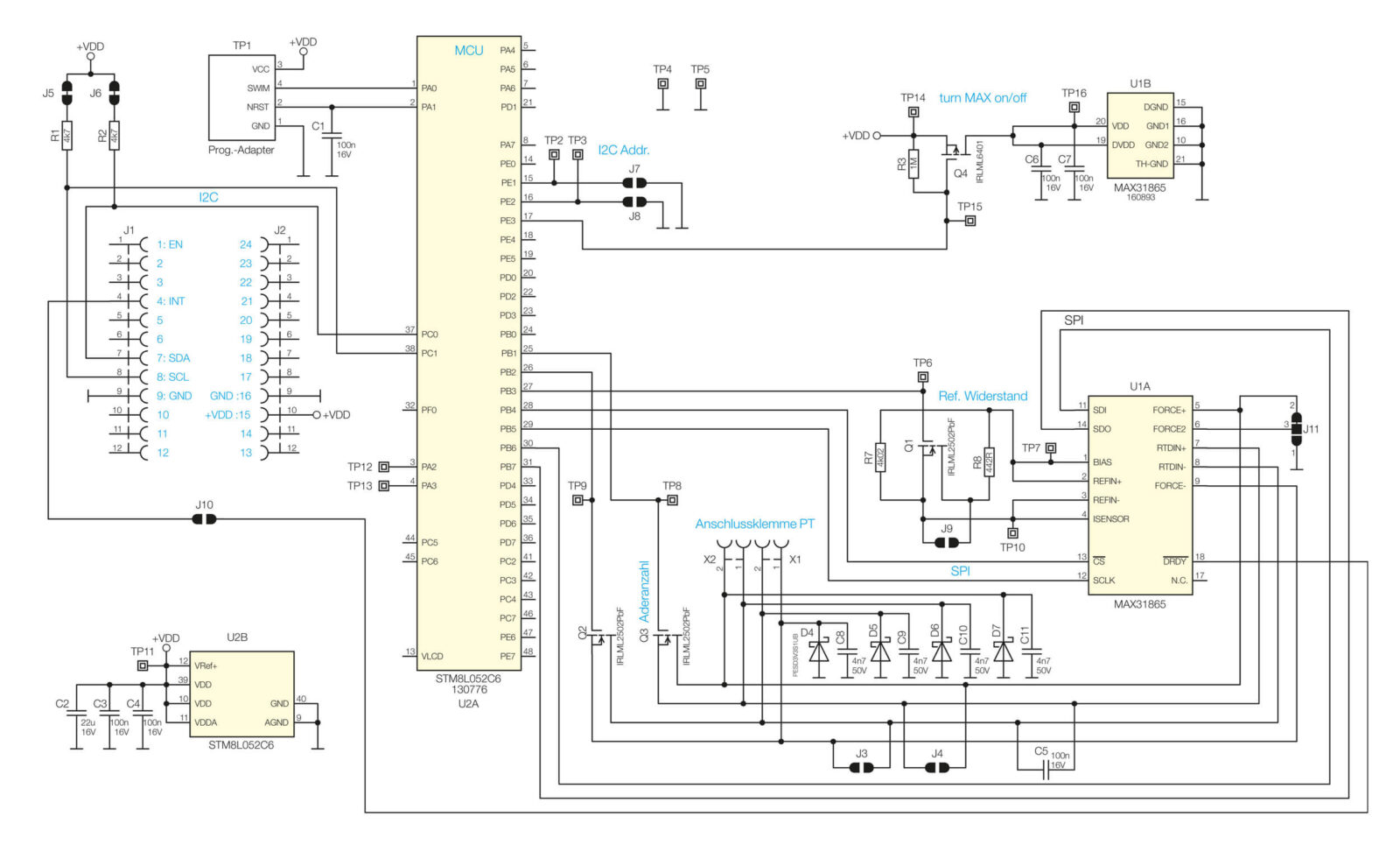 Bild 7: Schaltplan des Applikationsmoduls Platin-Temperatursensor ELV-AM-PT