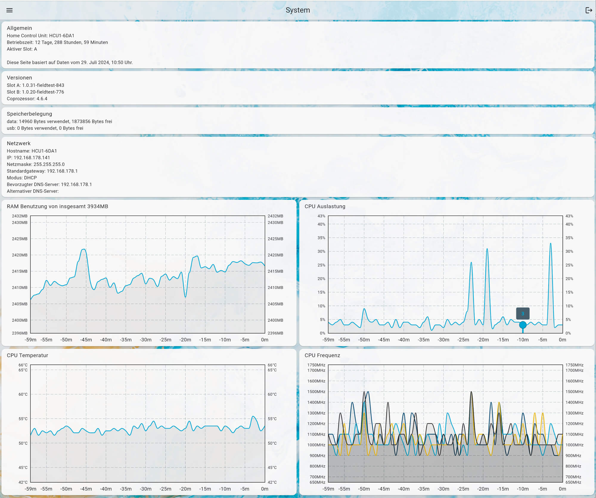 Bild 7: Systembereich HCUWeb zur Hardware/Performance