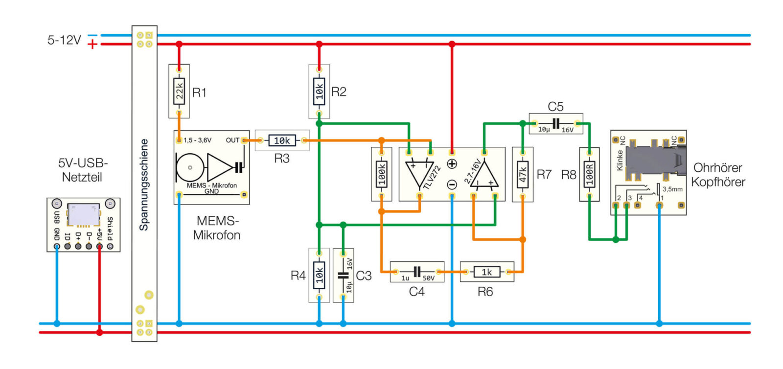 Bild 7: Verdrahtungsplan des Audioverstärkers