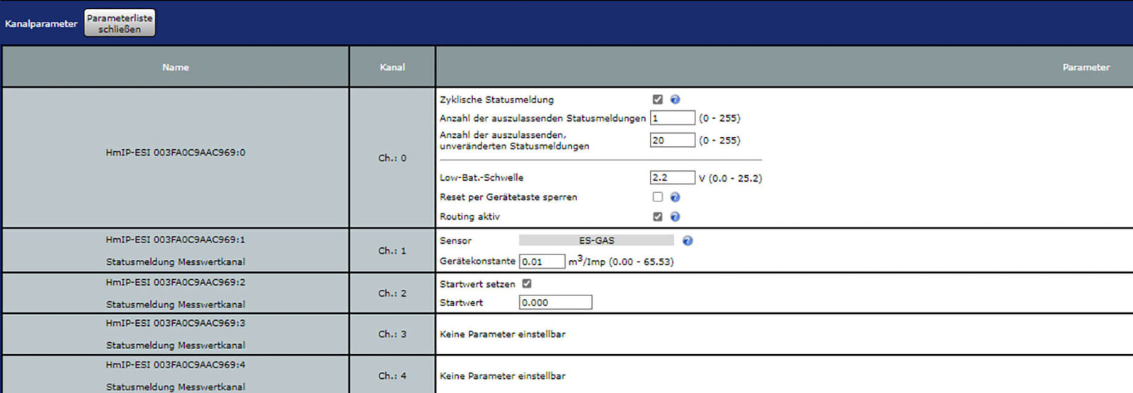 Bild 7: Einstellungen des ES-GAS-Sensors an der CCU3
