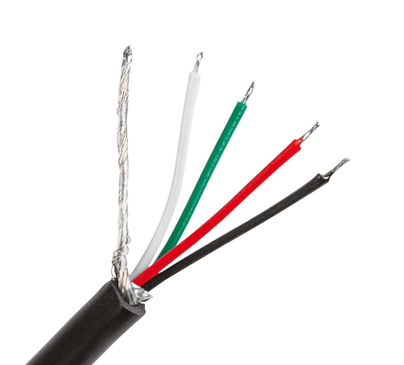 Bild 7: Die abisolierten und verzinnten Leitungsenden des USB-Kabels