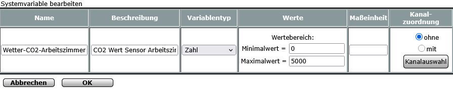Bild 8: Anlegen einer Systemvariablen für den CO2 Wert