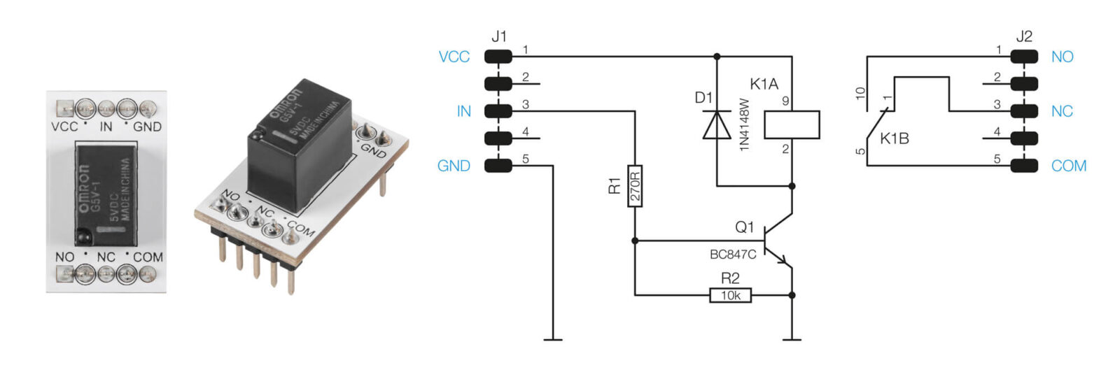 Bild 8: Foto und Anschlussschema des Relais