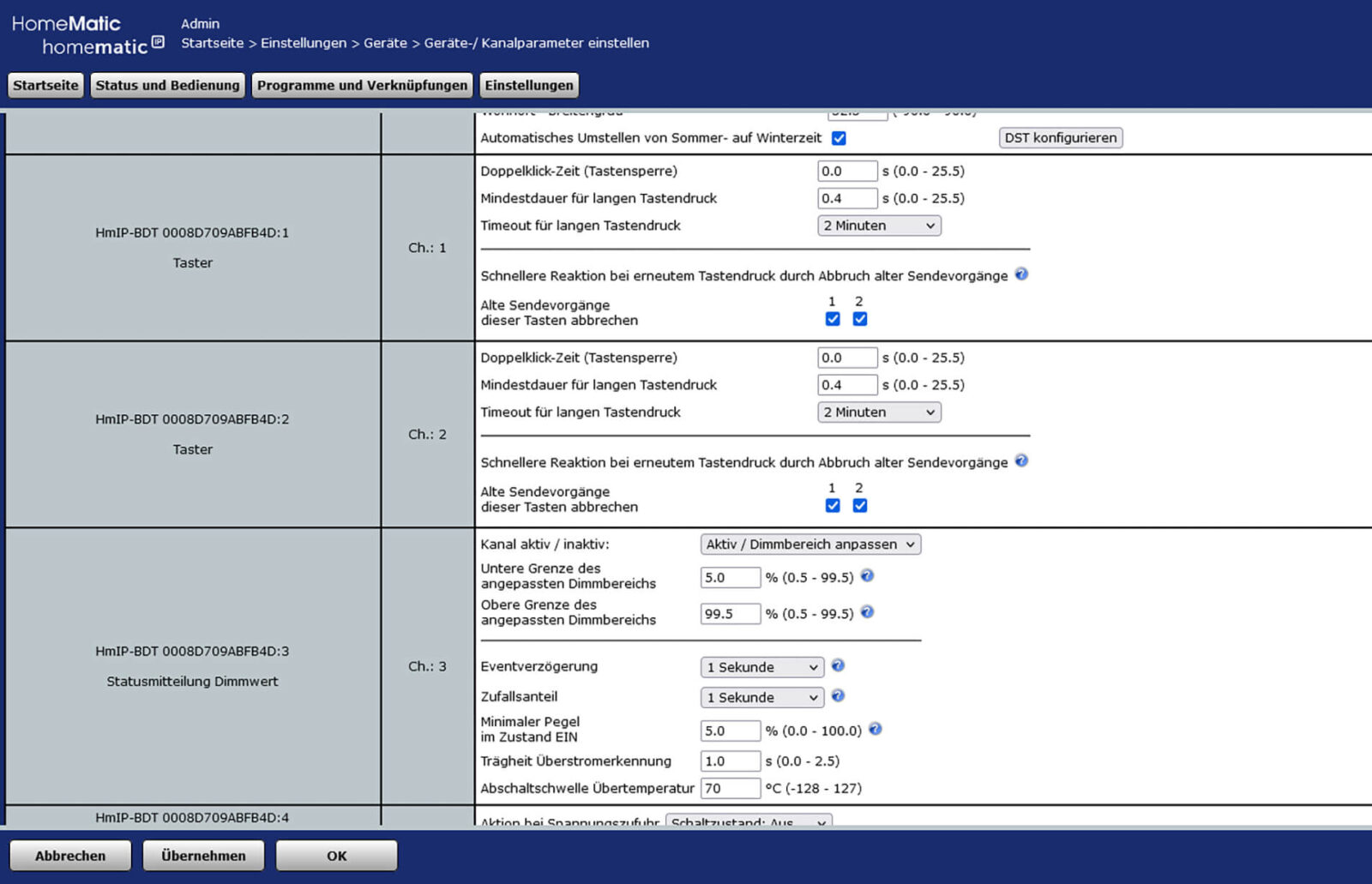 Bild 8: Anpassung des Dimmbereichs an der CCU3