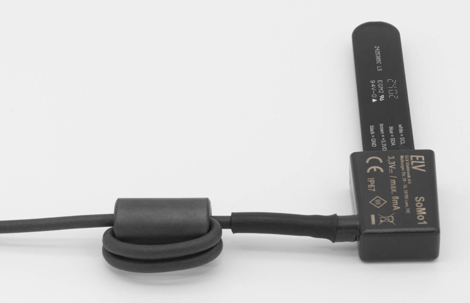 Bild 8: Sensor SoMo1 mit Ferritkern und gewickeltem Kabel