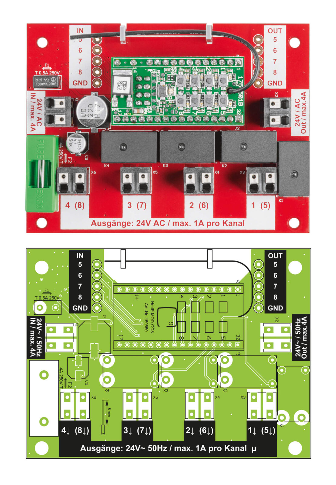 Bild 8a: Platinenfoto der Oberseite mit Bestückungsdruck