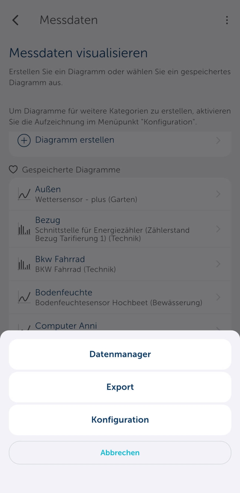 Homematic IP App Screen - Messdaten visualisieren - Einstellungen auswählen