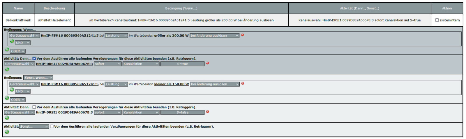 Bild 9: Beispielhaftes Zentralenprogramm