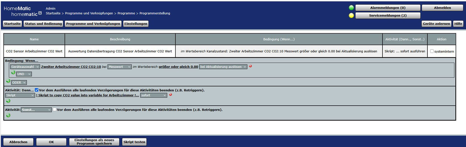 Bild 10: Anlegen eines Programms für den CO2 Wert