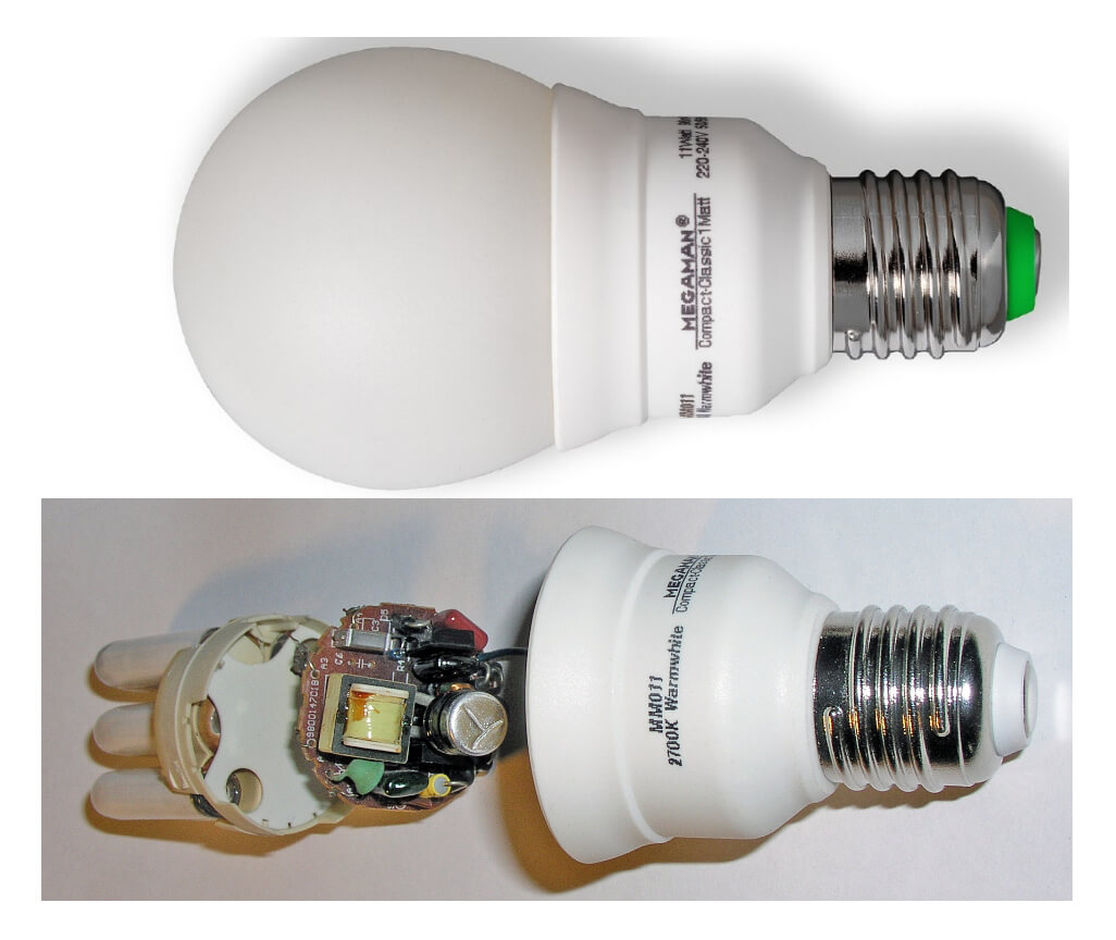 Bild 10: Die Kompakt-Energiesparlampe ist eine Leuchtstofflampe mit integriertem Vorschaltgerät.