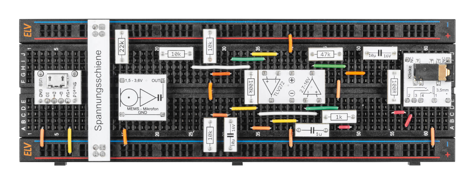 Bild 10: Aufbau der Schaltung auf einem „normalen“ Steckboard