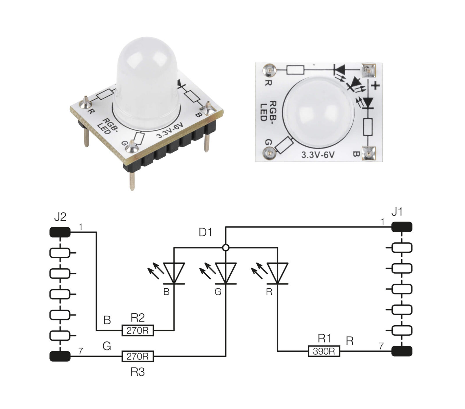Bild 10: Aufbau der RGB-LED-Platine CM-DL-RGB01