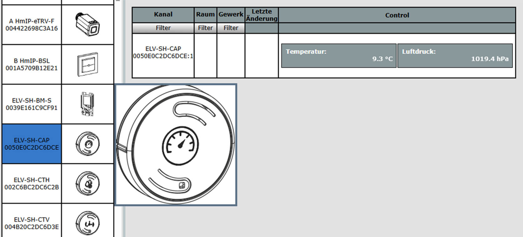 Bild 11: Status des ELV-SH-CAP in der WebUI der CCU3