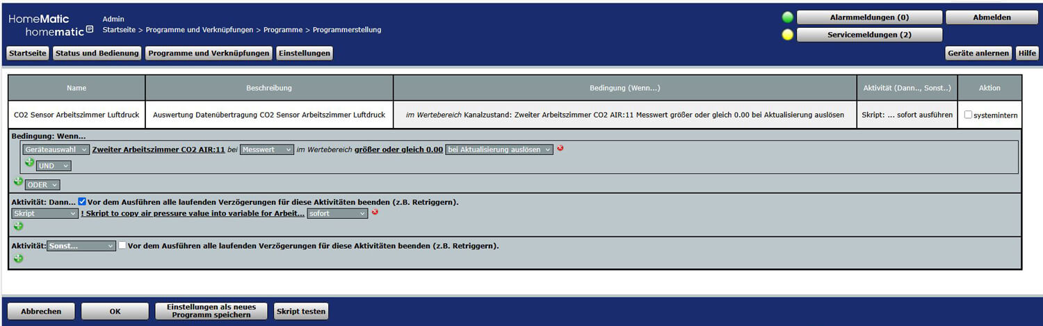 Bild 11: Anlegen eines Programms für den Luftdruck Wert