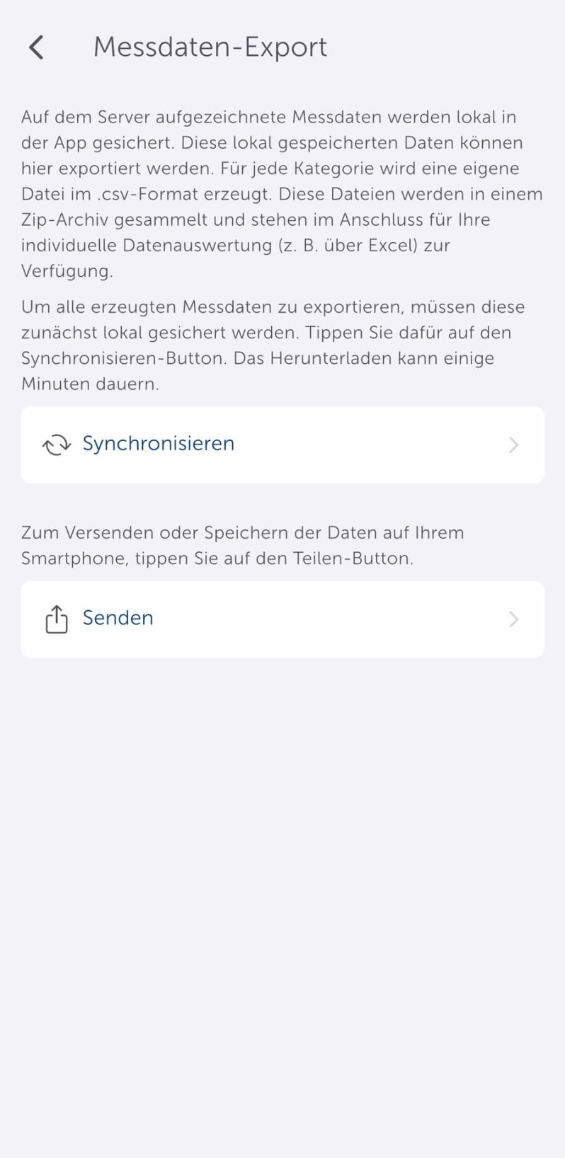 Homematic IP App Screen - Messdaten-Export