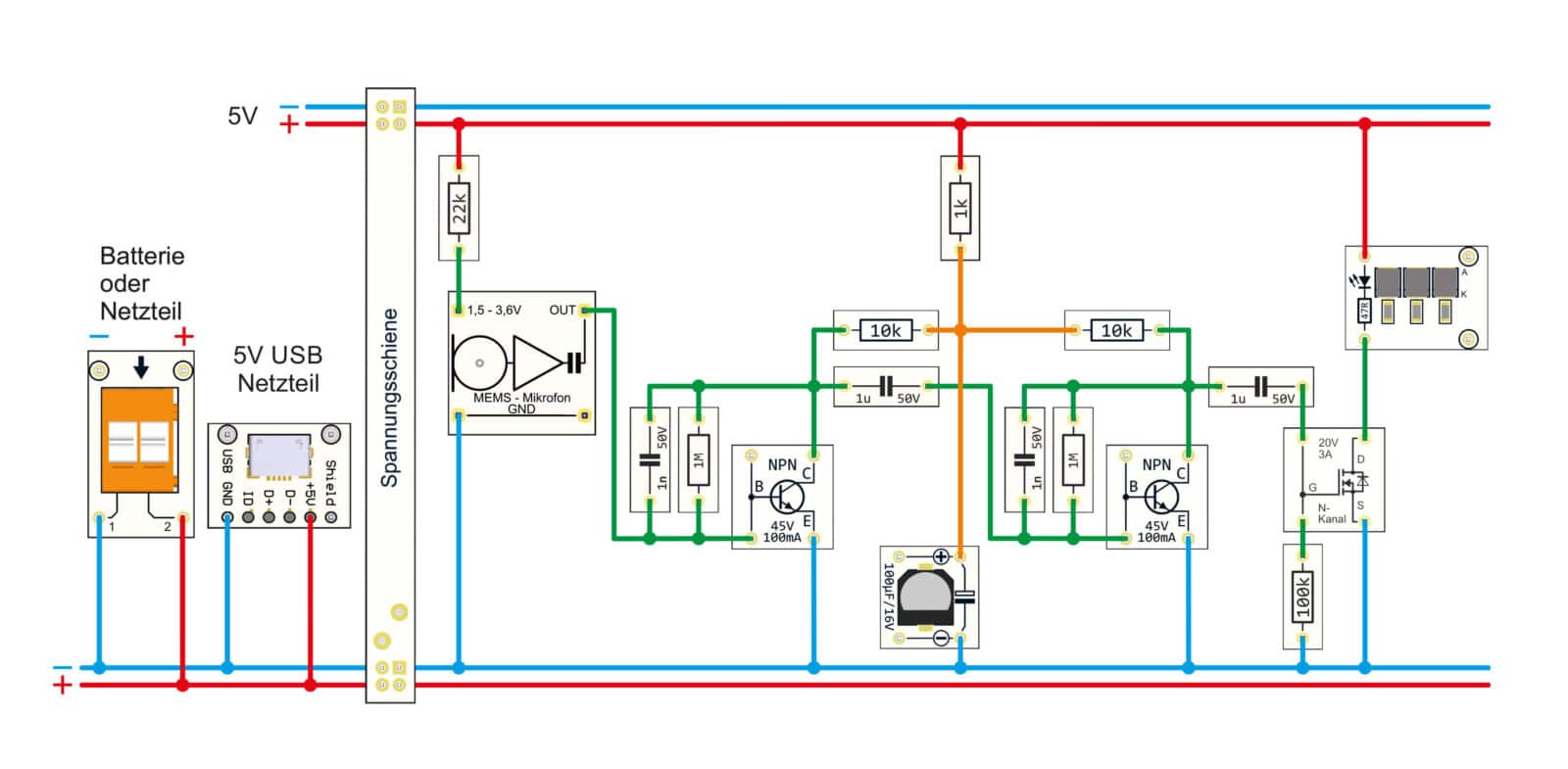 Bild 12: Verdrahtungsplan für die Lichtorgel