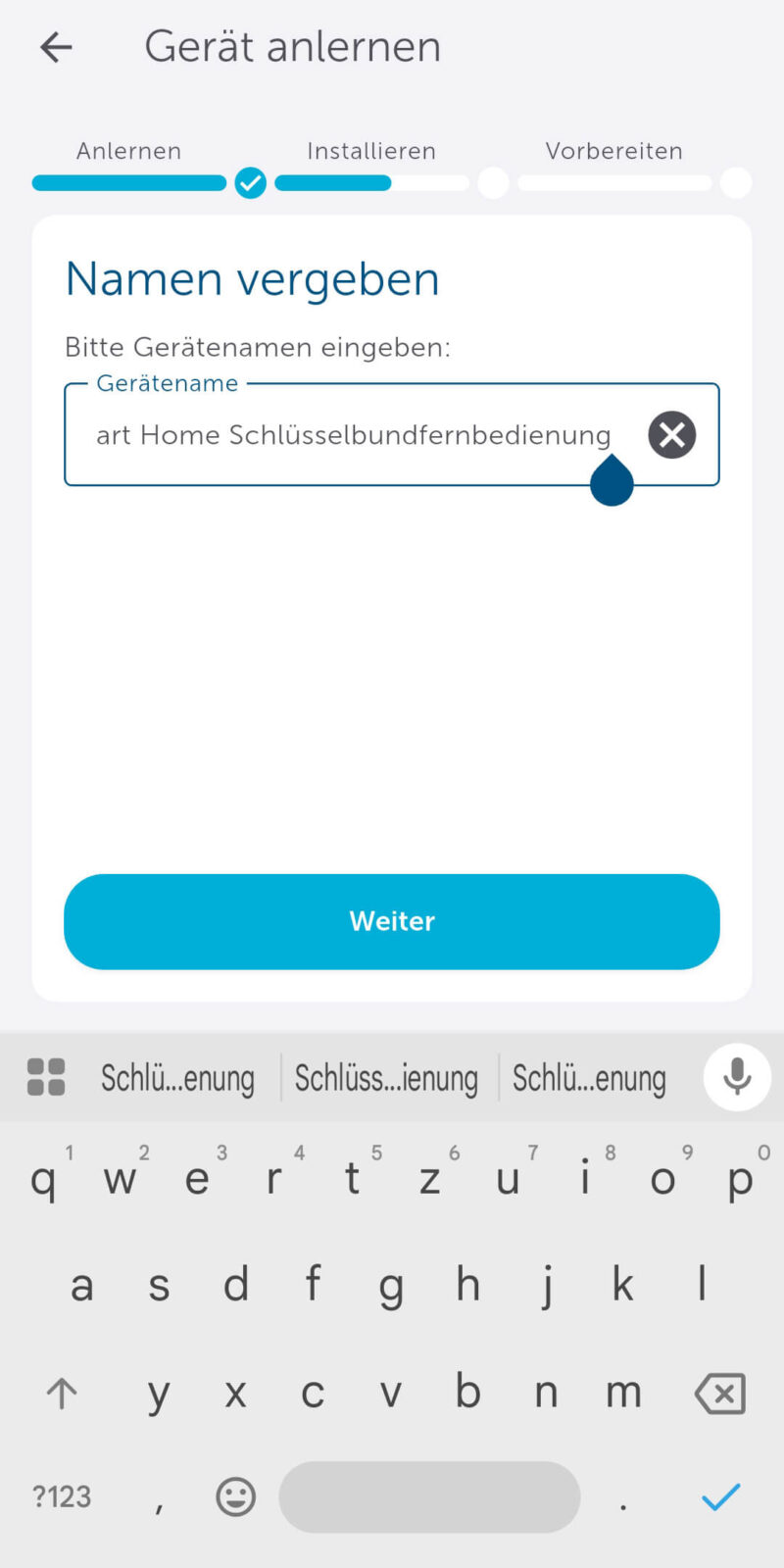 Bild 12: Name für Fernbedienung vergeben.