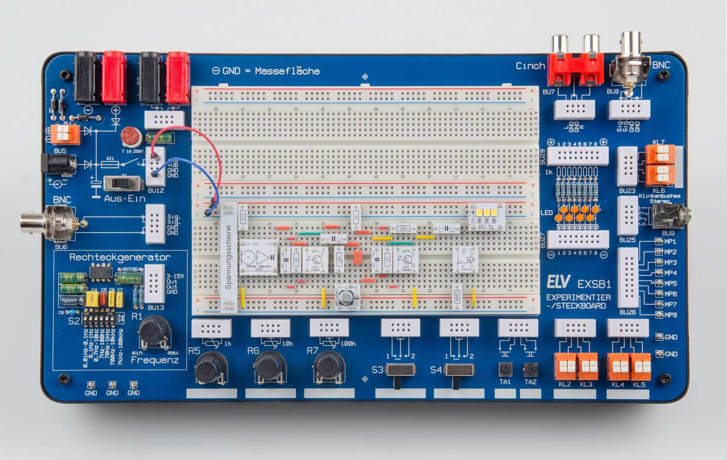 Bild 13. Die Schaltung der Lichtorgel, aufgebaut auf der Experimentierplattform EXSB1