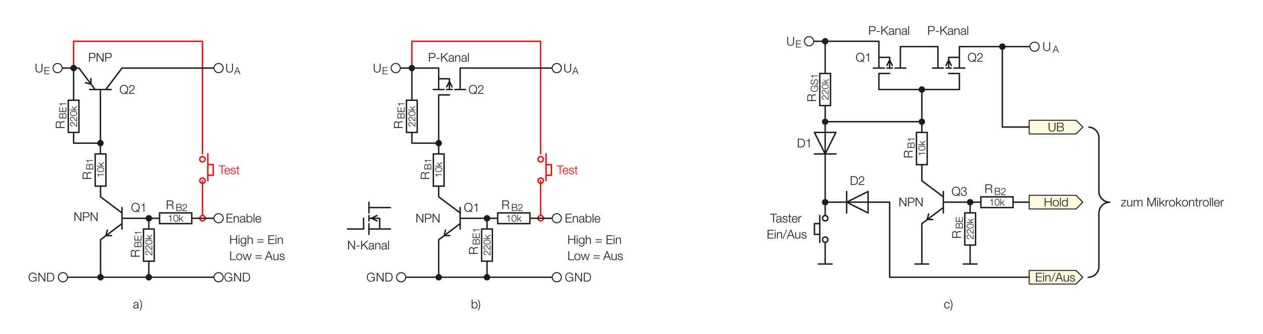 Bild 13: Praxisorientierte Grundschaltungen für High-Side-Schalter