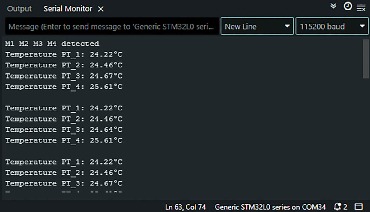 Bild 14: Ausgabe der Temperaturen in der Arduino-IDE