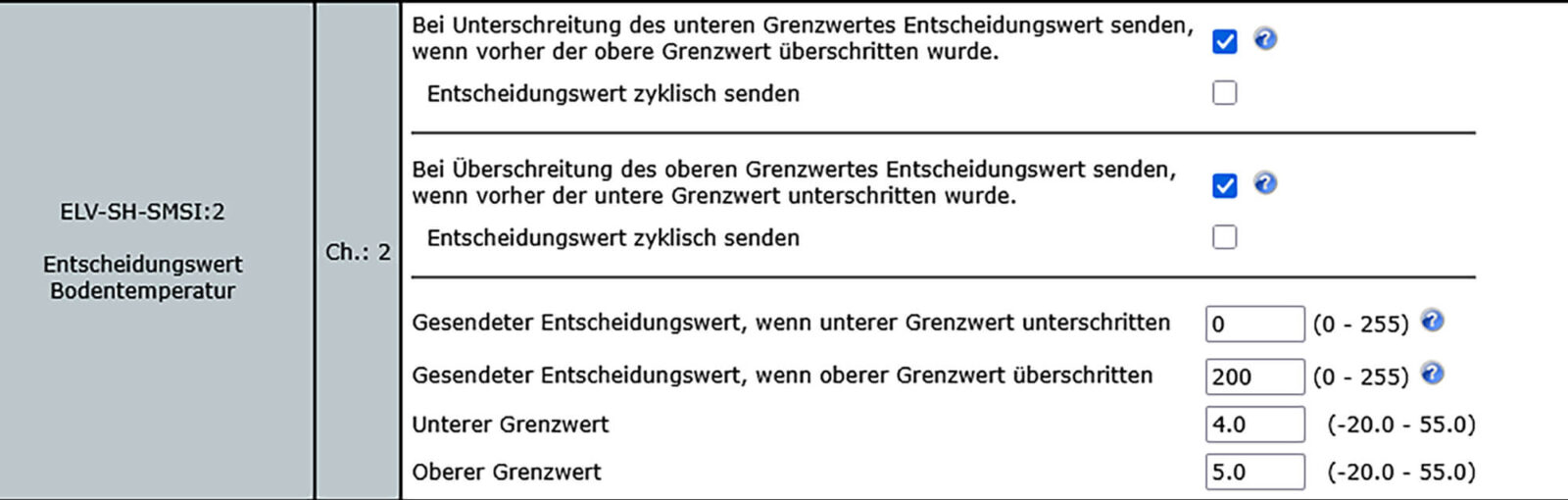 Bild 15: Senden von Telegrammen bei Unter- oder Überschreitung von Grenzwerten aktivieren